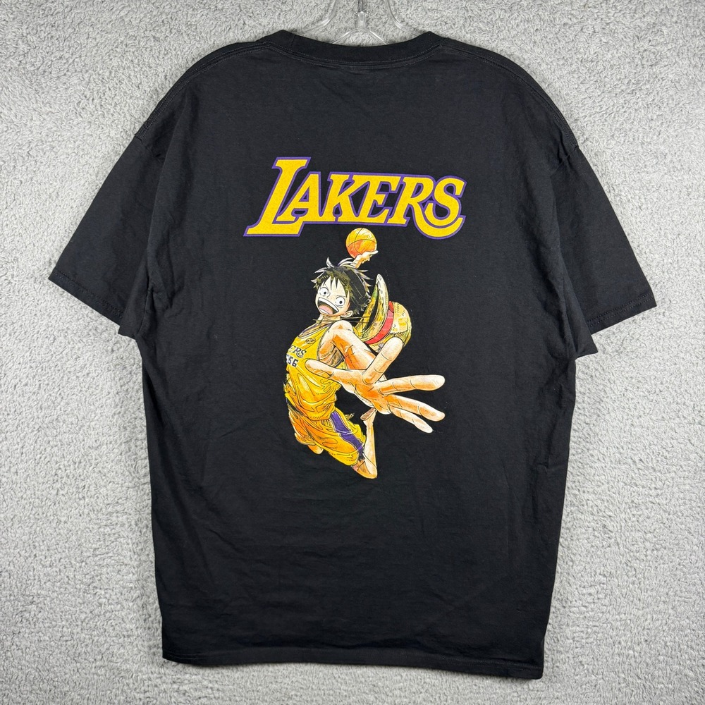 One Piece Los Angeles Lakers Luffy Anime Graphic T-Shirt Black Mens XL
